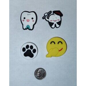 Kids Tooth Smiley Face Paw Print Shoe Charms Lot 4 Pieces PVC Waterproof